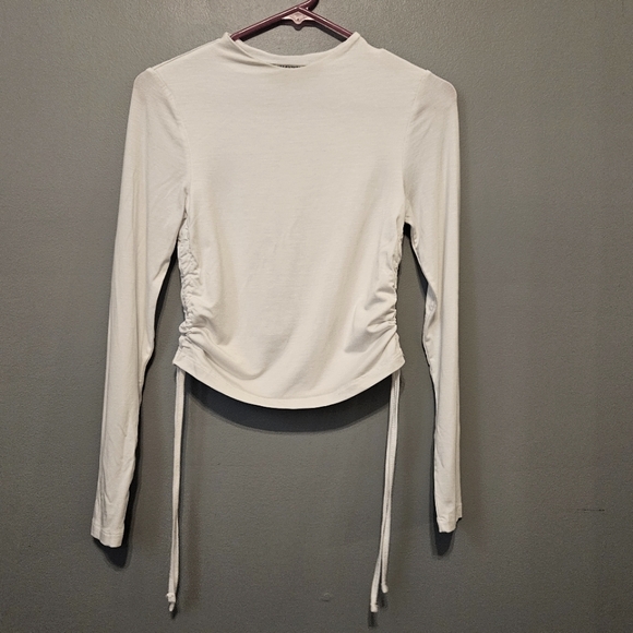 All Saints white drawstring ruched long sleeve shirt top size 40 xs / small S - Picture 2 of 5